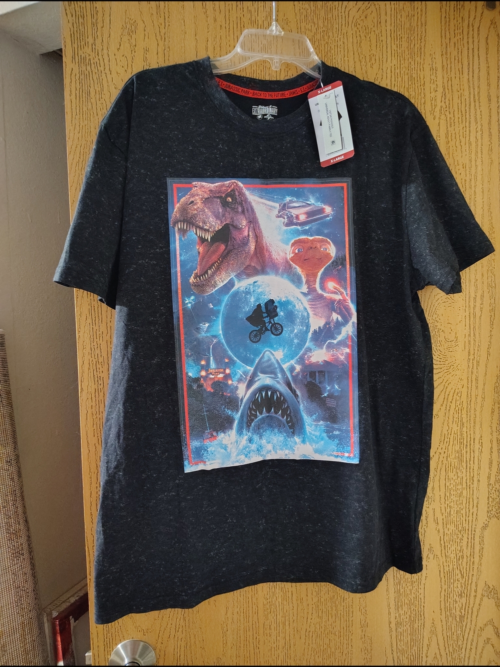 Universal Black Short Sleeve Tee with Multicolor Retro Sci‑Fi Graphic